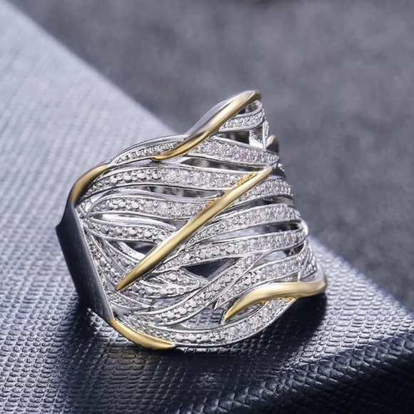 New Two Tone Multilayer 925 Sterling Silver Ring - Picture 6 of 9